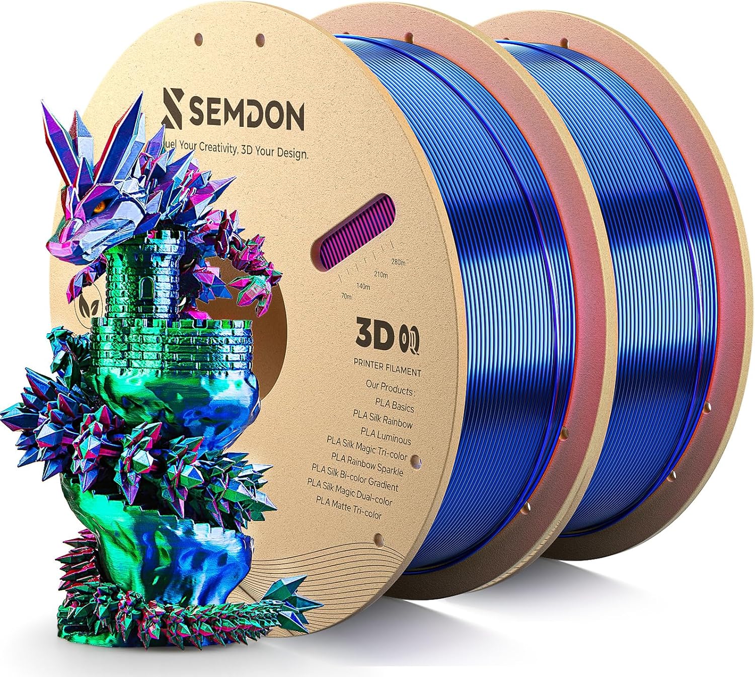 3D Printer Filament 1.75mm, Silk PLA Tri-Color Gradient Rainbow (Green/Red/Blue) 2kg Spool