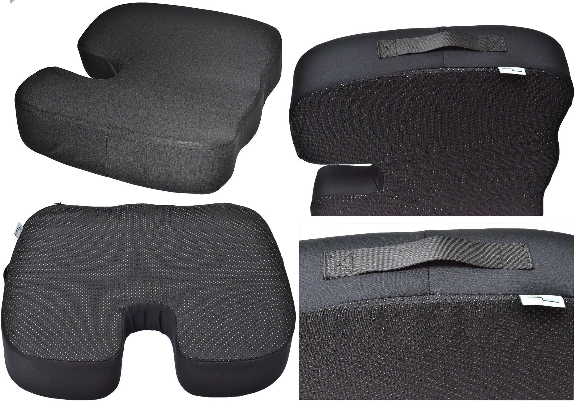 3.75 Inches Thick Coccyx Orthopedic Pressure Relieving Memory Foam Seat Chair Car Pad Cushion Non Skid Slip, Black Large Thick Firm 18x16x4
