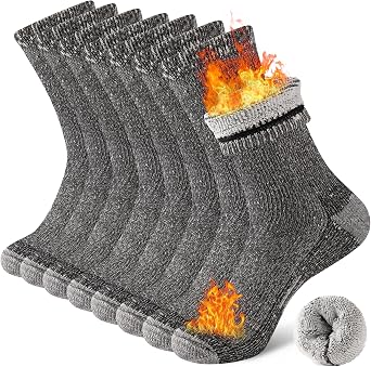 COOPLUS Merino Wool Hiking Socks for Men Thermal Warm Cushion Crew Winter Work Boot Socks 4 Pairs