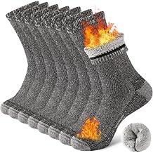 COOPLUS Merino Wool Hiking Socks for Men Thermal Warm Cushion Crew Winter Work Boot Socks 4 Pairs