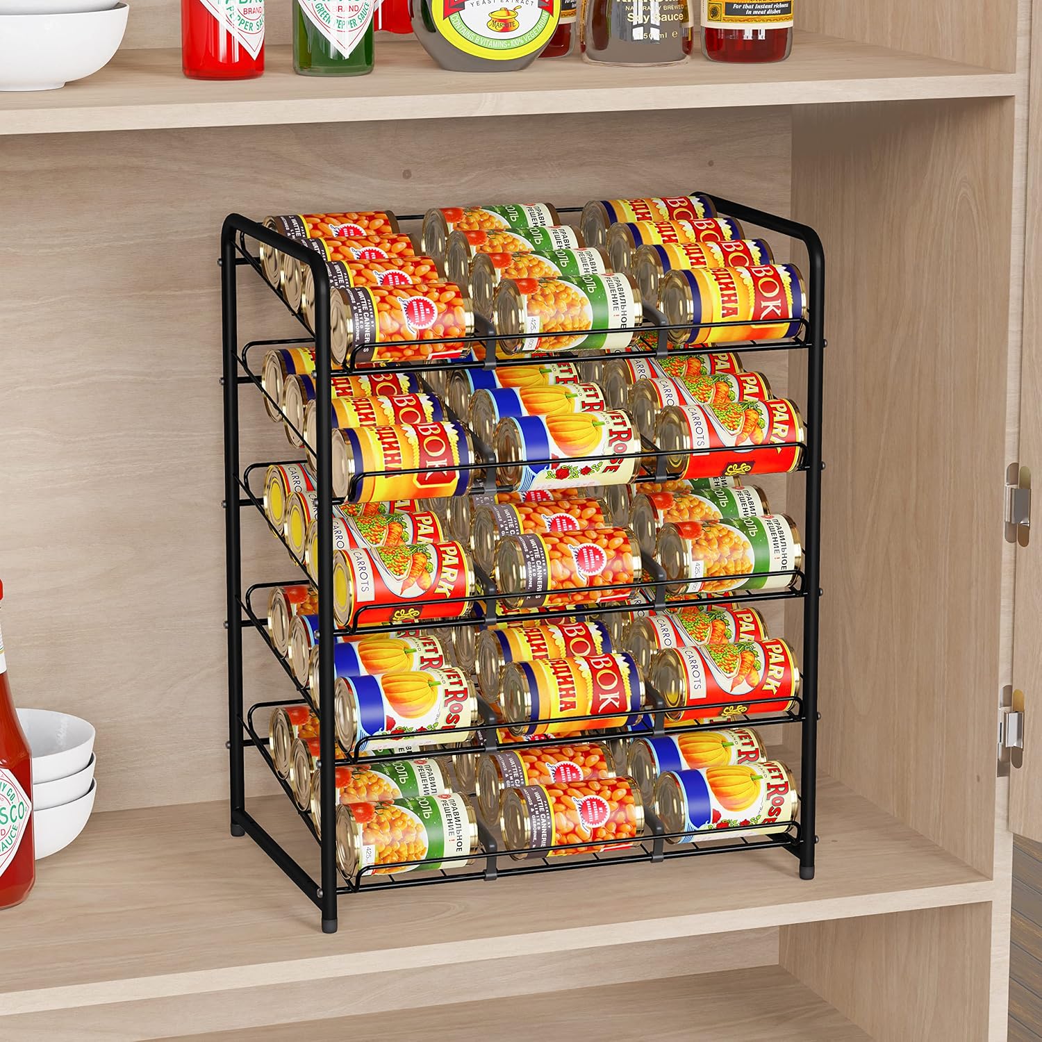 Simple Trending 5-Tier Can Rack Organizer, Can Storage Dispenser Holds up to 60 Cans for Kitchen Cabinet or Pantry, Black
