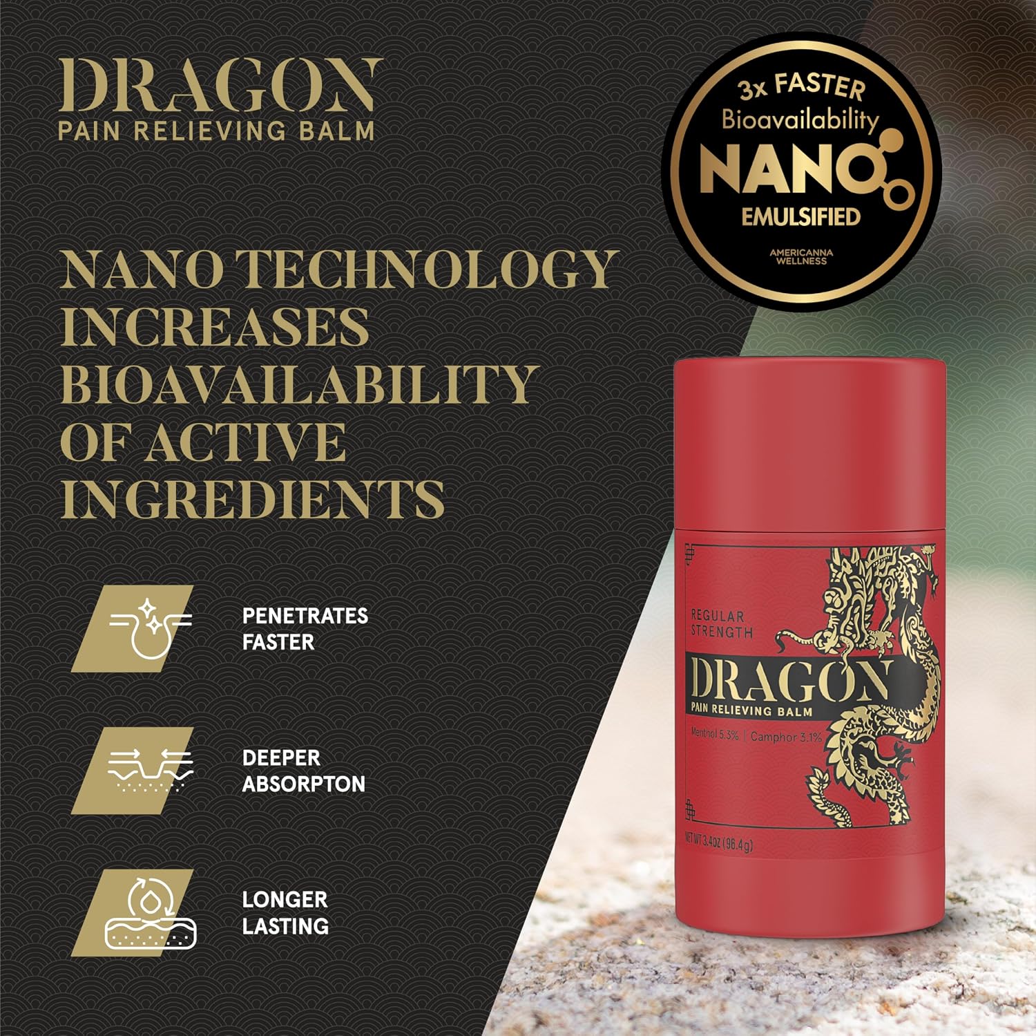 Americanna Wellness Dragon Balm 3.4oz Roll-Up Regular Strength