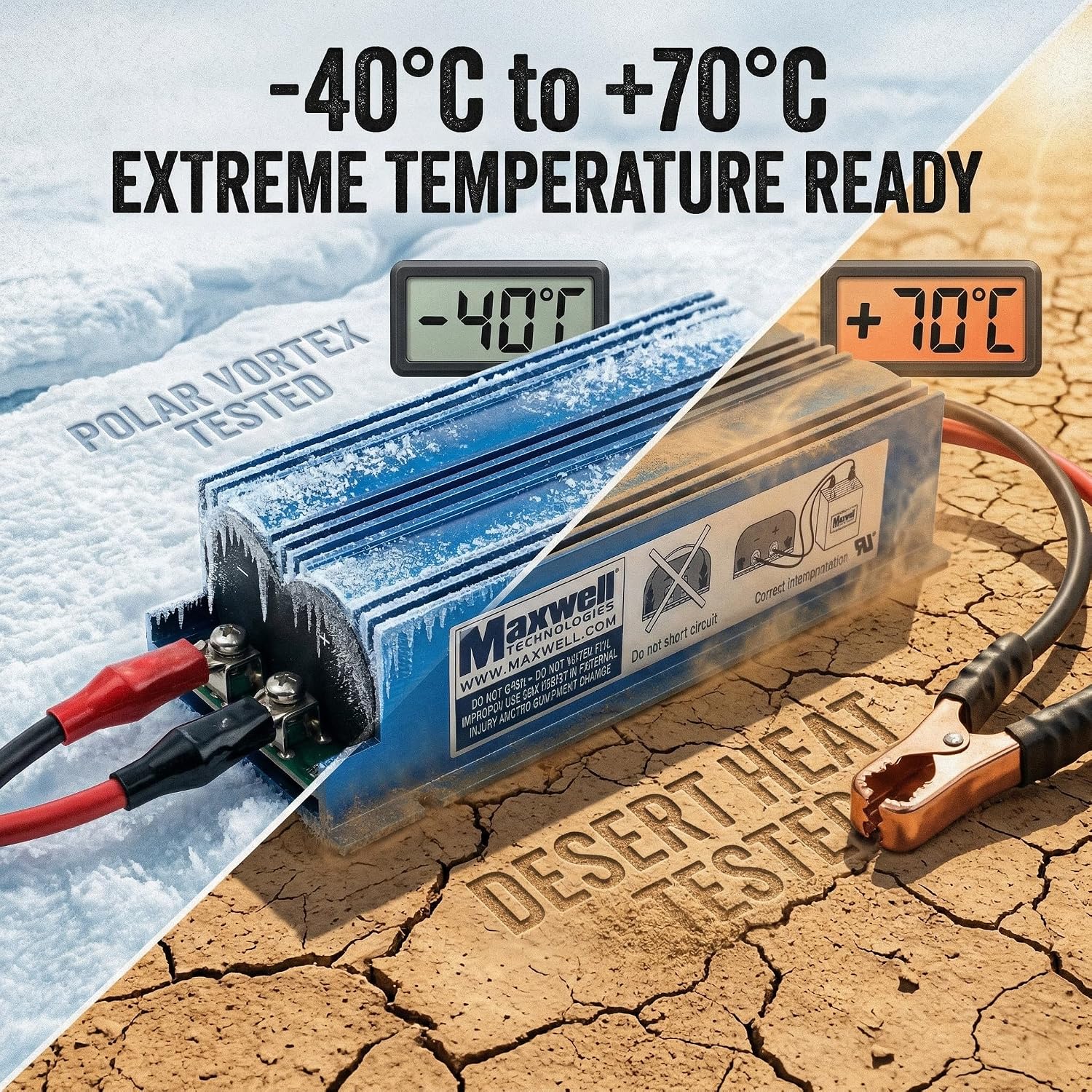 Maxwell Supercapacitor Jump Starter 15V 58F, 800A Peak Battery-Free Car Starter, 12V Portable Jump Box for 7.0L Gas 4.0L Diesel, Works in Extreme Cold, 10-Year Lifespan