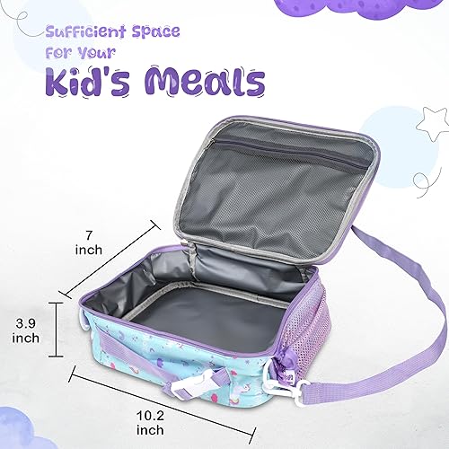 Miniatura 3 de YOLAY Lonchera con doble aislamiento para niños y niñas, duradera, espaciosa, con bolsillo con cremallera, correas ajustables y asas, bolsa Bento