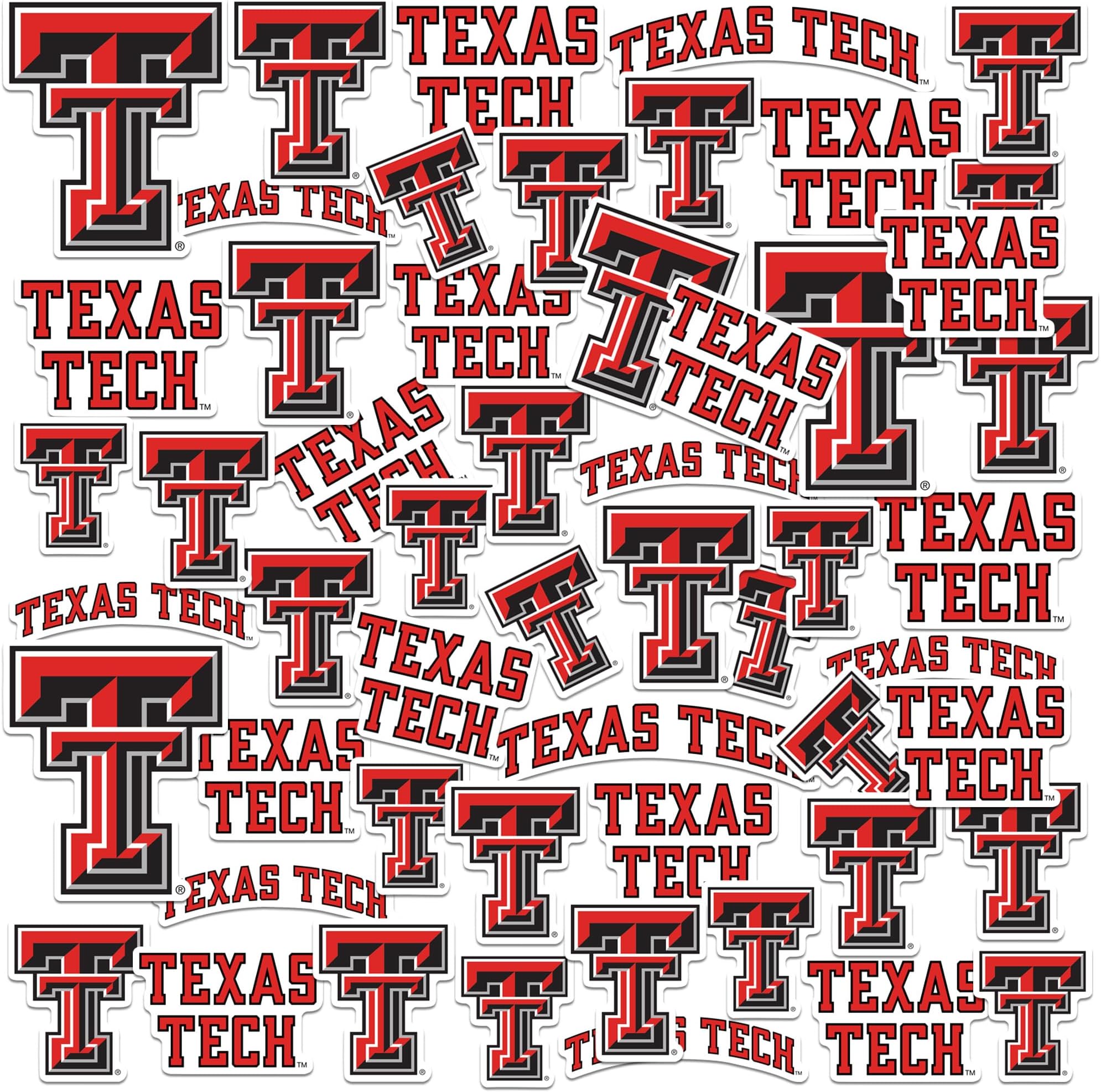 Texas Tech University Wordmark Logo 50ct Vinyl Sticker Pack – Large Waterproof Texas Tech & Double T Red Raiders Decals for Laptops, Water Bottles, Tablets, Scrapbooks, Vehicles & More