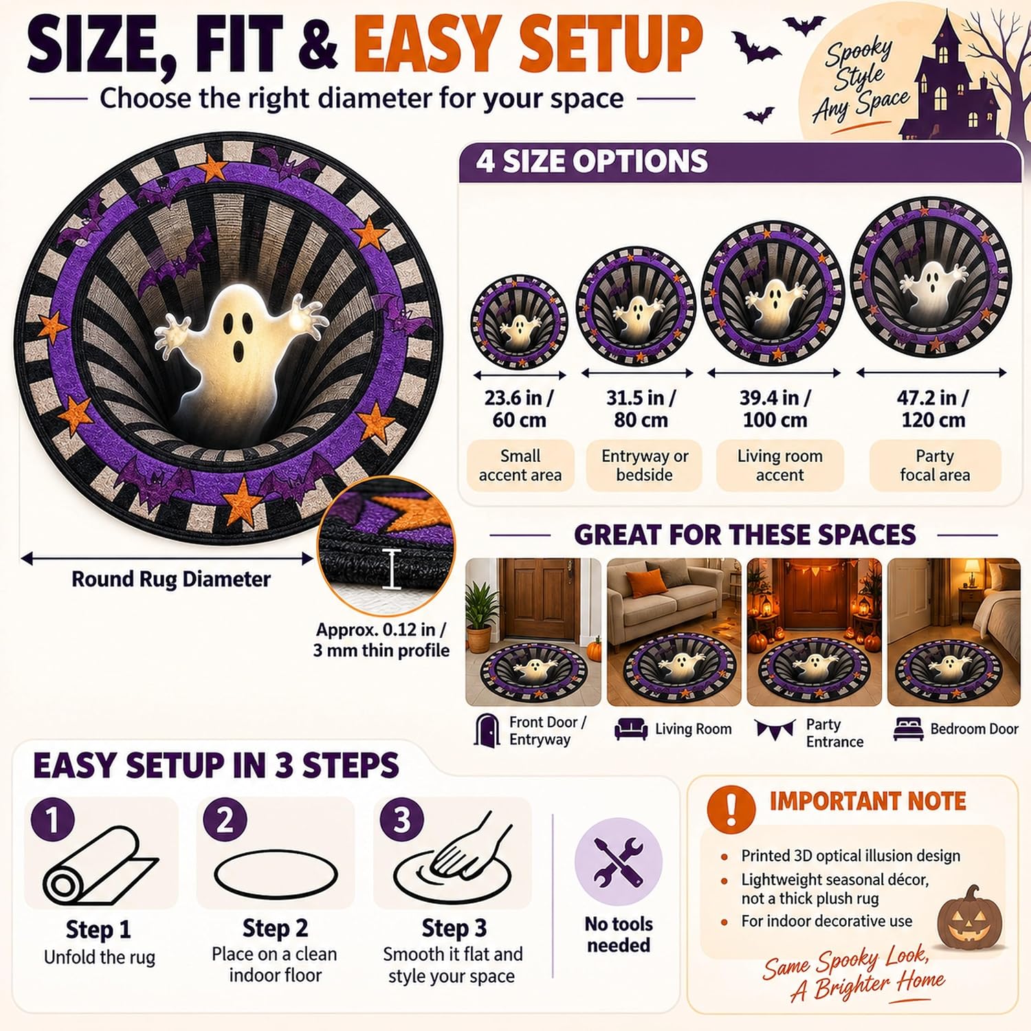 Halloween 3D Optical Illusion Rug, Round Monster Hole for Indoor Decor image 2
