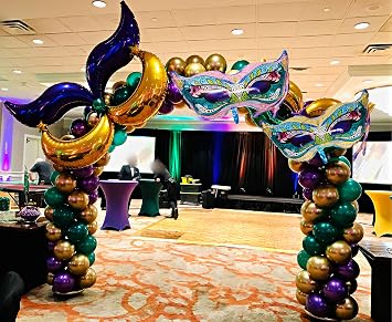 Mardi Gras Balloon Garland Kit,111 PCS metal Purple Green Gold Balloons with Rain Curtains Background large Mardi Mask Balloons Mask Sign Foil Balloons for Mardi Gras Masquerade New Orleans Party