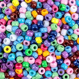 1000+ Pcs Pony Beads for Crafts - Sukh Pony Beads Bulk 6x9 mm Hair Bead for Braids Assorted Colored Plastic Bead with Holes for Hair Braiding DIY Crafts Necklace Key Chains