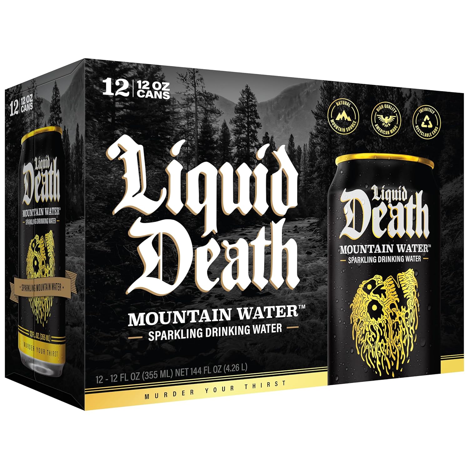 Liquid Death Sparkling Mountain Water, Real Mountain Source, Ice-Cold Cans, Infinitely Recyclable, 12 Fl Oz (Pack of 12) - Image 6