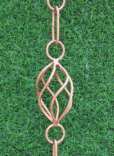 KAM Home Cadenas de lluvia Cadena de lluvia directa de doble bucle ovalado, 8.5 pies de largo, 100% cobre, funcional y decorativa con adaptador de