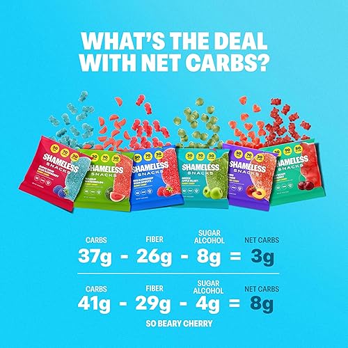 Miniatura 6 de Shameless Snacks - Snacks saludables bajos en calorías, gomitas keto bajas en carbohidratos (caramelos sin gluten) - Paquete de 6 súper variedades