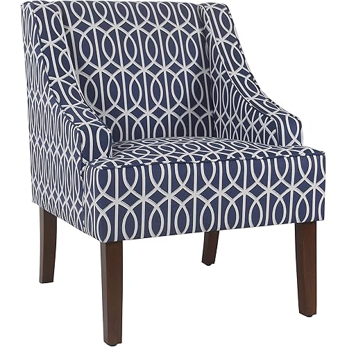 HomePop Velvet Swoop Arm Living-Room-Chairs, Blue Trellis