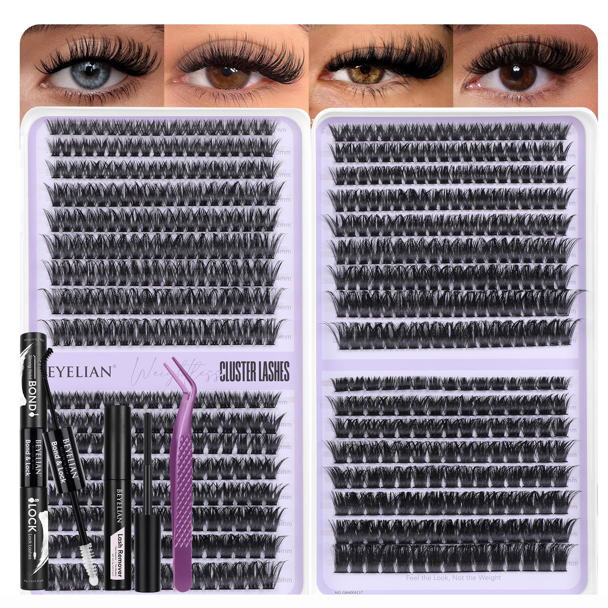 BEYELIAN Wimpern Cluster Set, D-Curl Volume Lashes, Wimpern Extensions