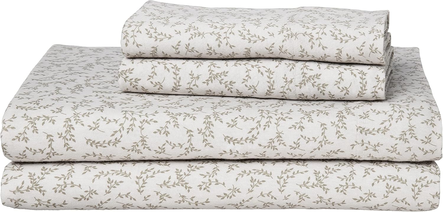 Brielle Home Jersey Knit Cotton Sheet Set - Breathable, Soft, T-Shirt Fabric - Fern Spray, Queen