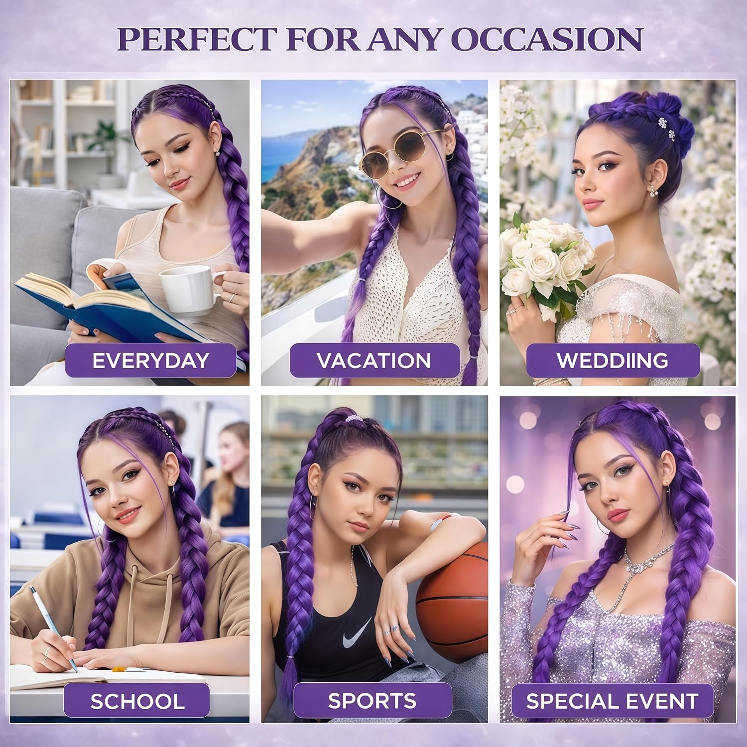 Purple Braiding Hair 30 Inch Pre Stretched Crochet Braiding Hair Extensions for Women 2 Packs, Purple Hair Extensions for DIY Cosplay Crtoon Character Ponytail Halloween Costumes (30 Inch-2 pcs)