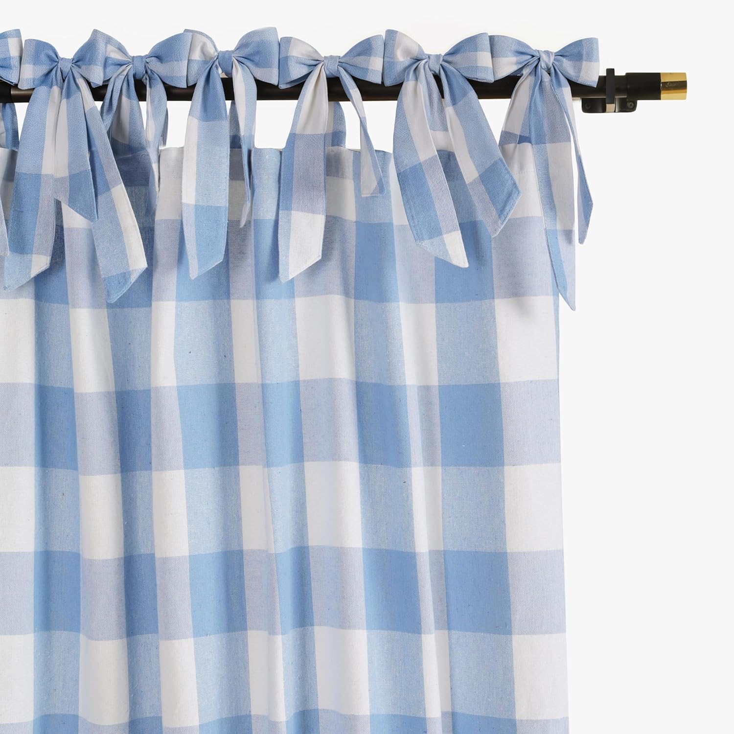 THE ART BOX Farmhouse Buffalo Plaid Check Tartan Curtains, Light Filtering Window Drapes for Living Room & Bedroom, Woven Plaid Pattern with Bow Tie Top, 2 Panels, 42" x 72", Light Chambray