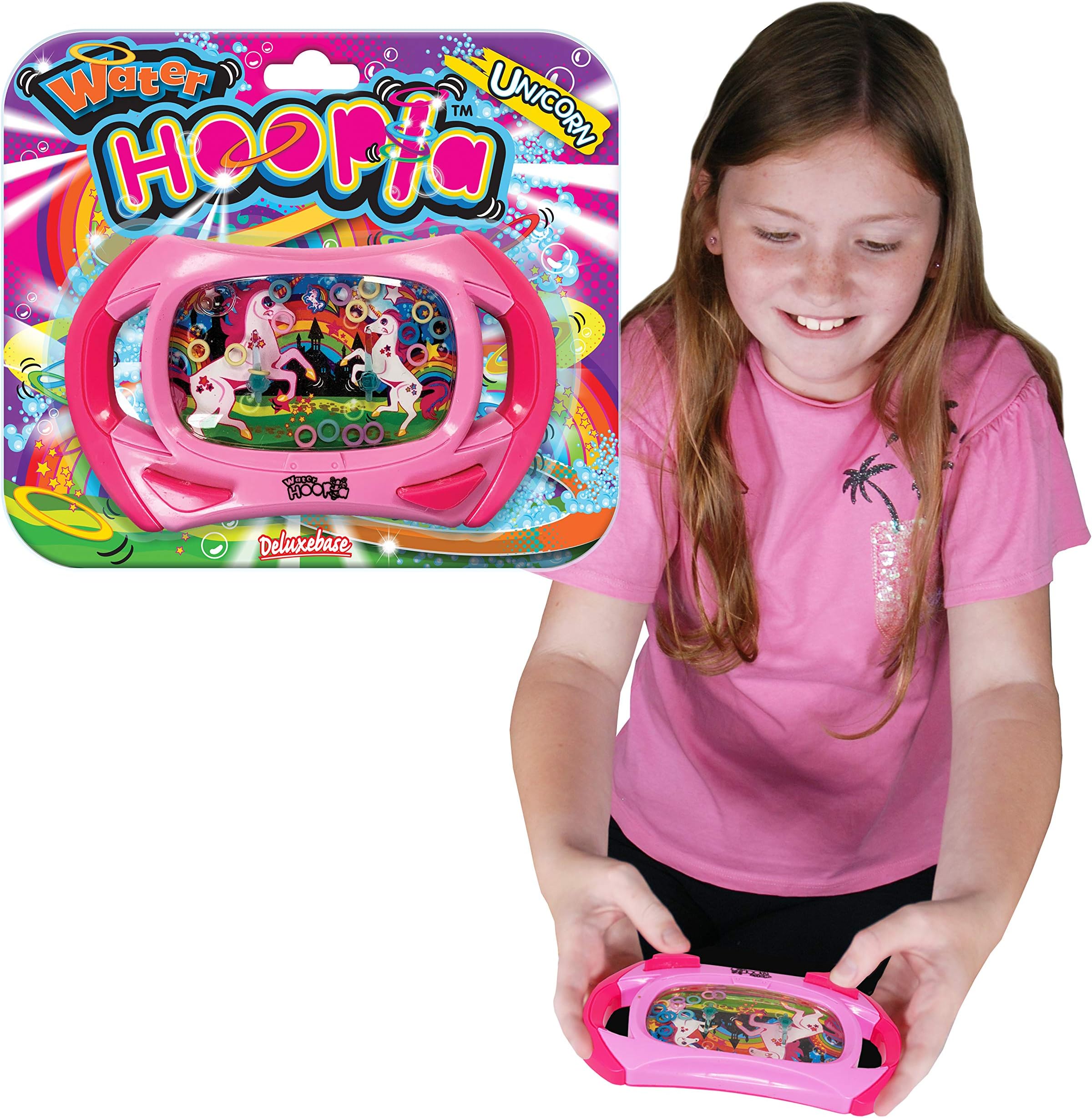 Deluxebase Water Hoopla - Unicorn Themed Handheld Ring Toss, Portable Retro Arcade Game for Kids, Travel Entertainment and Party Favors
