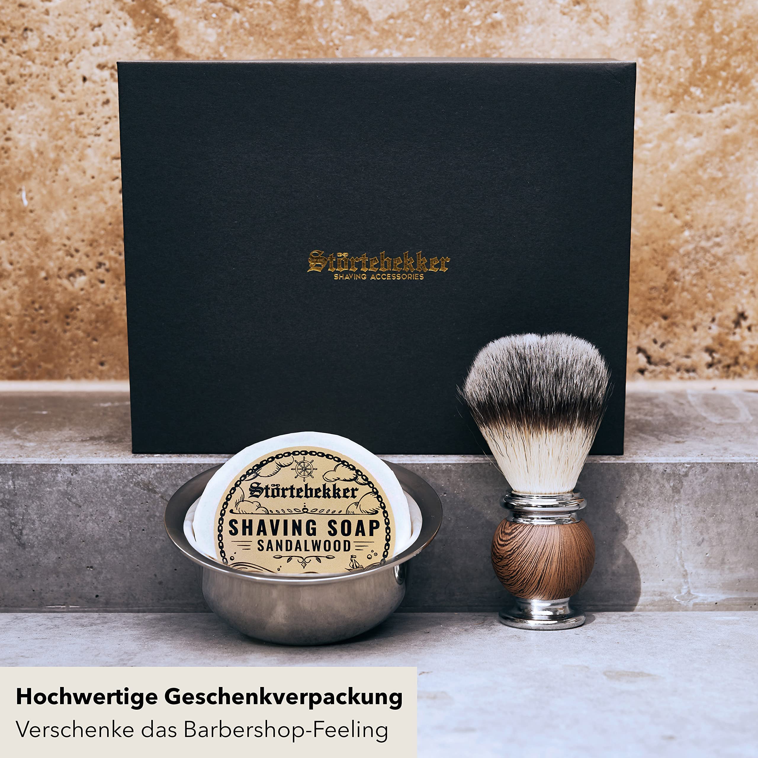 Störtebekker® Premium Rasierpinsel Set mit Rasierschale aus Edelstahl & Rasierseife Sandelholz [inkl. Rasur- und Bartguide E-Book] - Geschenkidee - Perfekte Ergänzung zu Rasiermesser & Rasierhobel