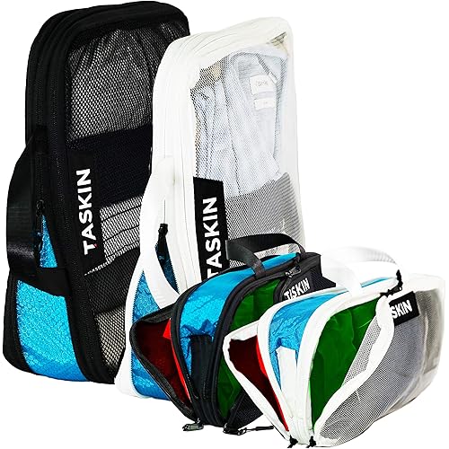 Taskin Compression Packing Cubes | Separate Clean & Dirty Compartments w/Flexible Separator | YKK Zippers | Set of 4 (2L + 2M)