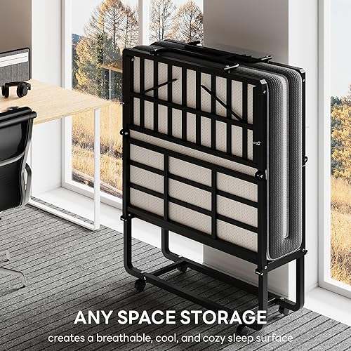 Miniatura 9 de LIKIMIO LKIMIO - Cama plegable portátil de 75 x 38 pulgadas, camas plegables enrollables con colchones para adultos, marco de metal resistente,