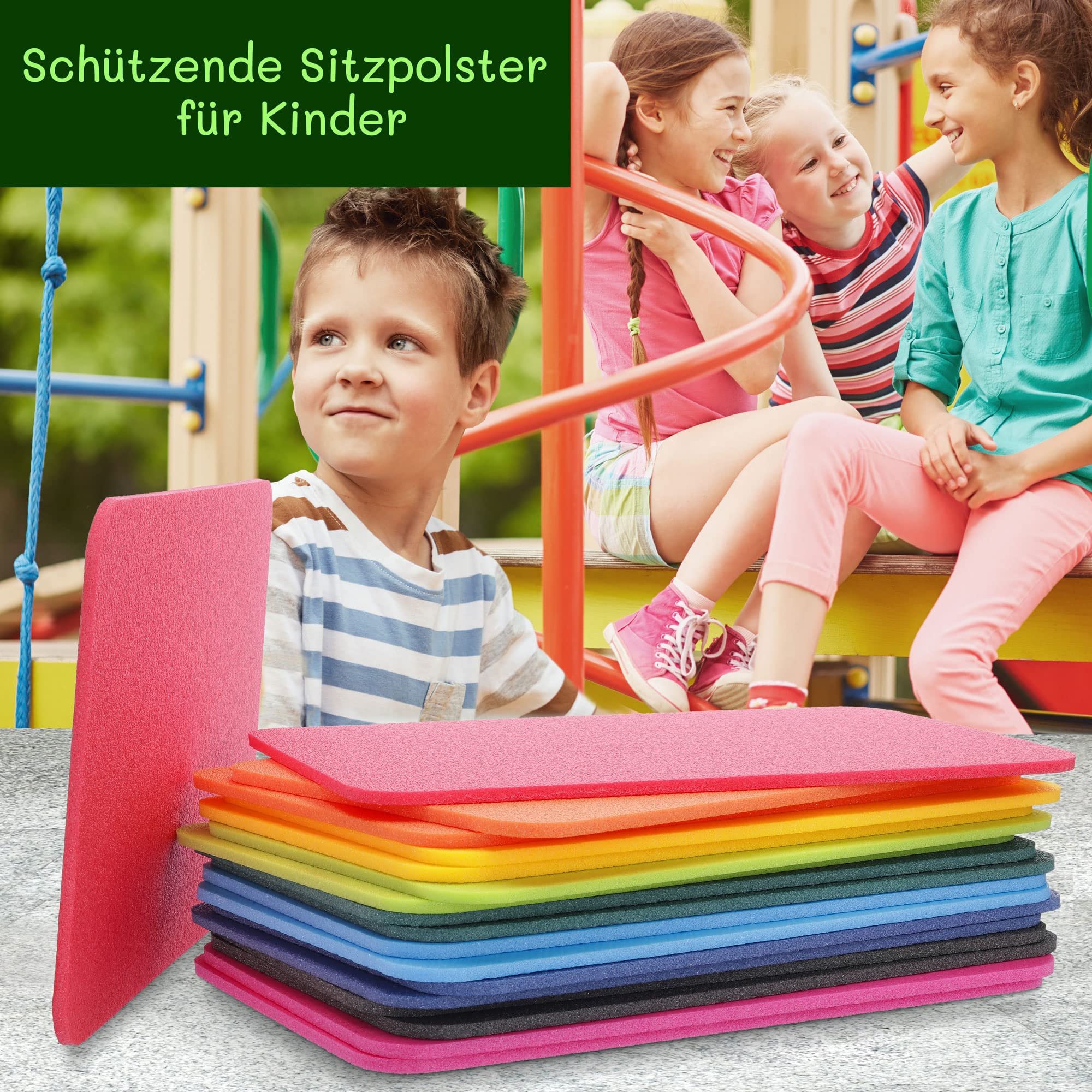 Yate Set 24 große wärmende Schaumstoff Sitzkissen OHNE Griff Kinder Sitzunterlage WASSERDICHT 42x27cm in Regenbogenfarben für Kindertagesstätte Schule Vereine