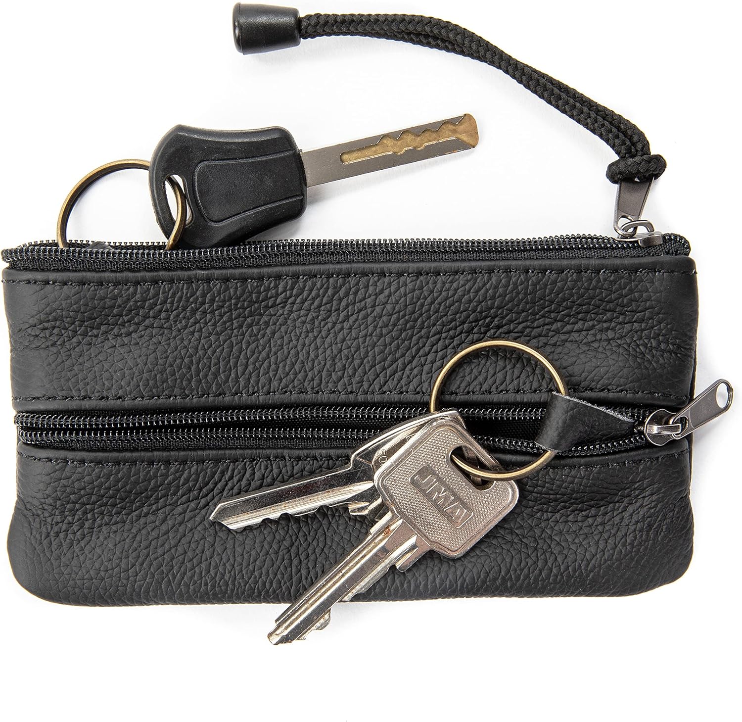 Leather Keys Holder, Keychain Key Case Wallet Bag Zipper Pouch