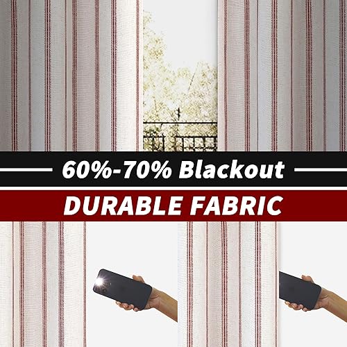 Miniatura 3 de DriftAway Cortinas opacas de mezcla de lino con estampado de rayas verticales, cortinas de lino para dormitorio, con aislamiento térmico, con