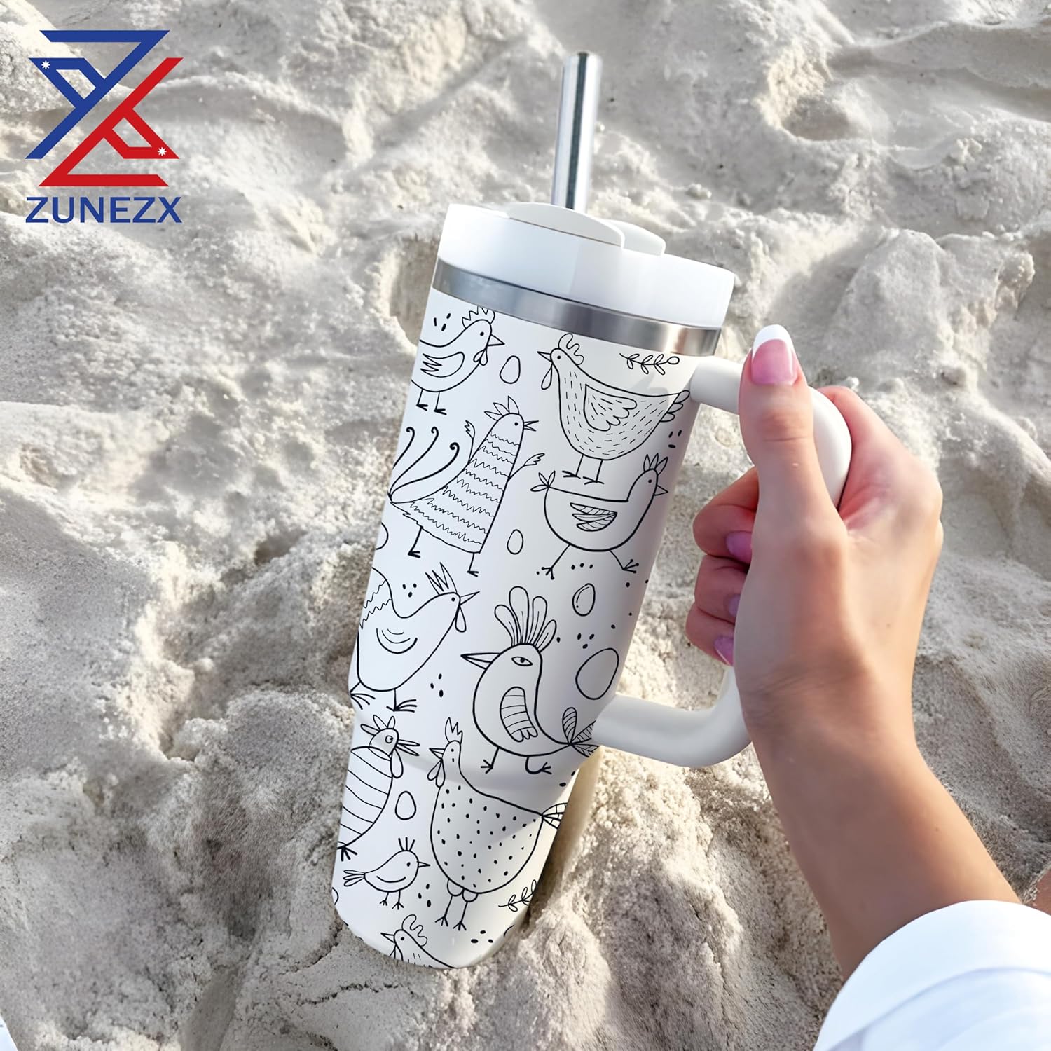 40Oz Chicken Tumbler with Handle & Straw, Chick Straw Cover - Ideal for Chicken Lady, Chicken Cups - Perfect Chicken Mom Gifts for Birthday, Christmas, Decorations, Gifts for People with Chickens - Image 6