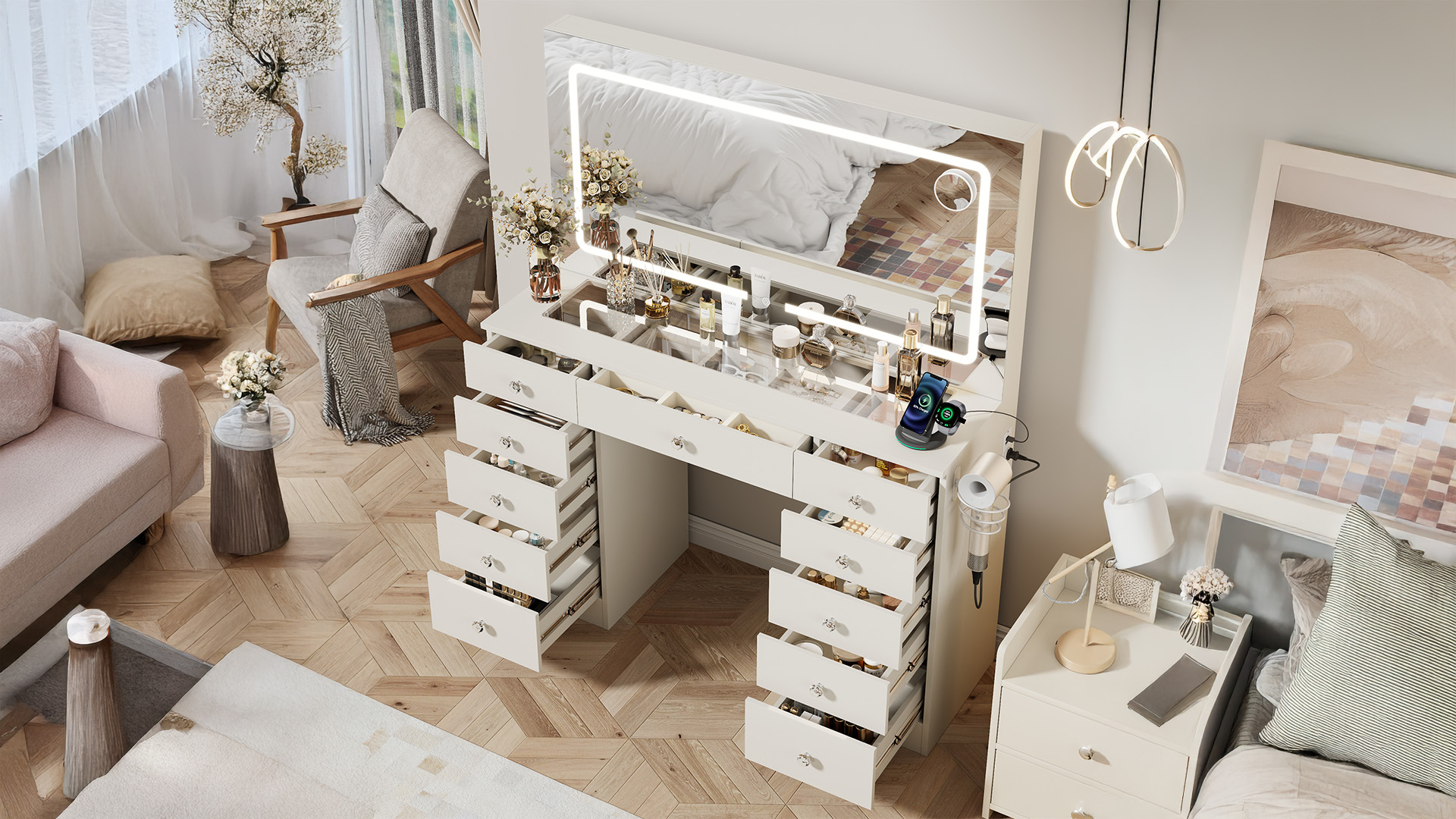 Amazon.com: Otterease White Makeup Vanity, 11 Drawers Vanity