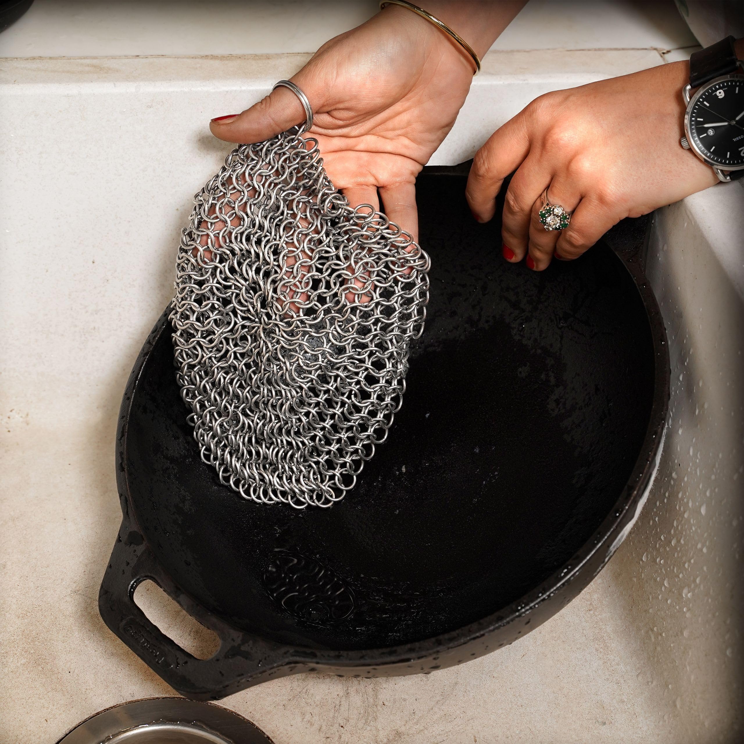 Detergente per Ghisa in Acciaio Inossidabile Scrubber in Acciaio Pulitore Pulisci Anelli