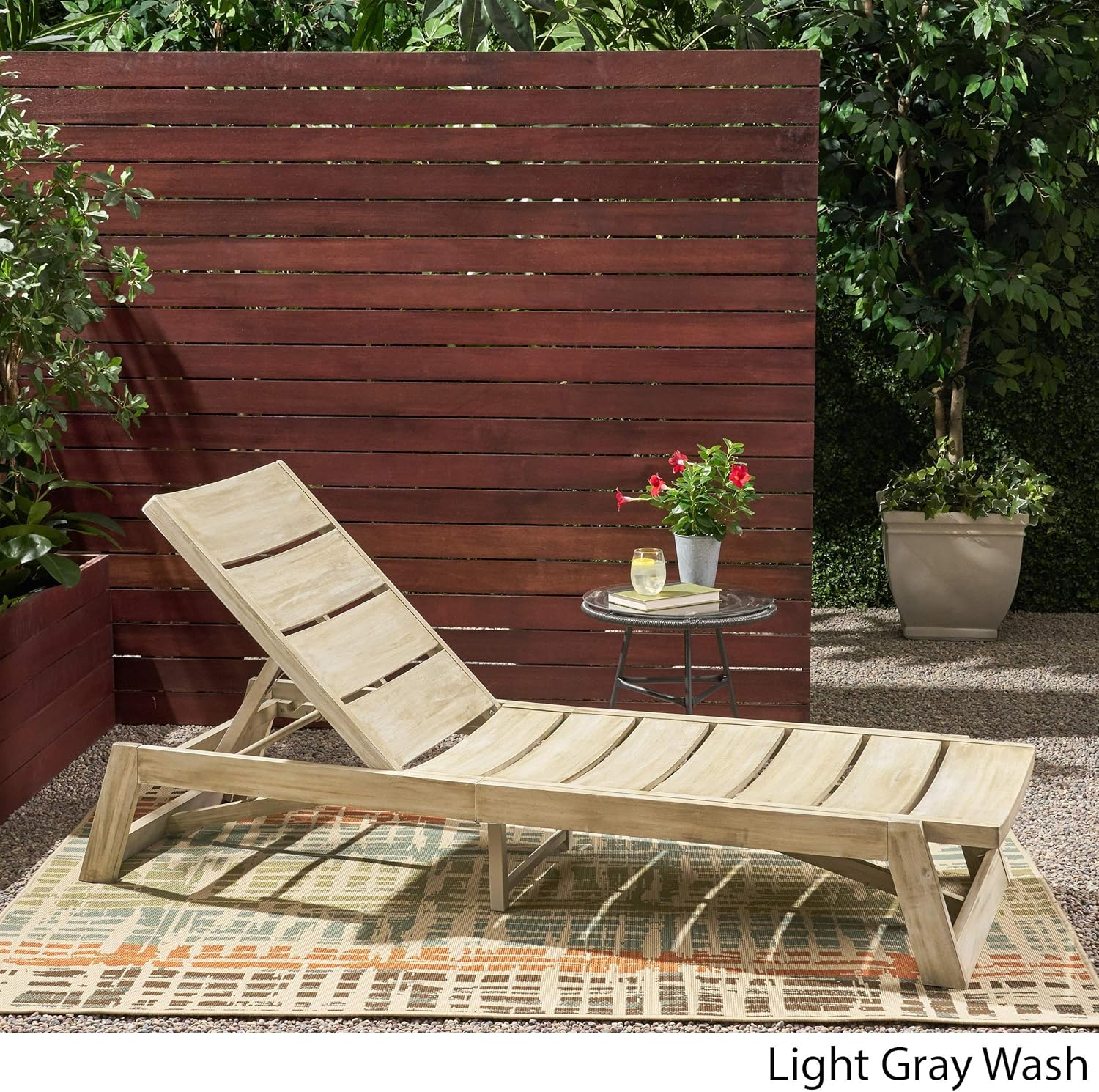 Great Deal Furniture Lillian Outdoor Wood and Iron Chaise Lounge, Light Gray and Gray, (309811)