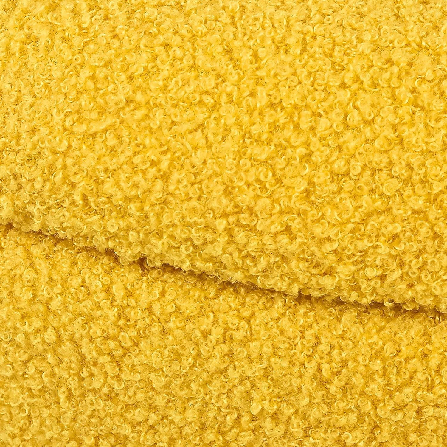 Adeco Cozy Teddy Fleece Round Storage Ottoman, 16" H Button Tufted Footstool with Rolling Wheels, Comfy Accent Foot Rest for Living Room, Bedroom, Vanity - Yellow