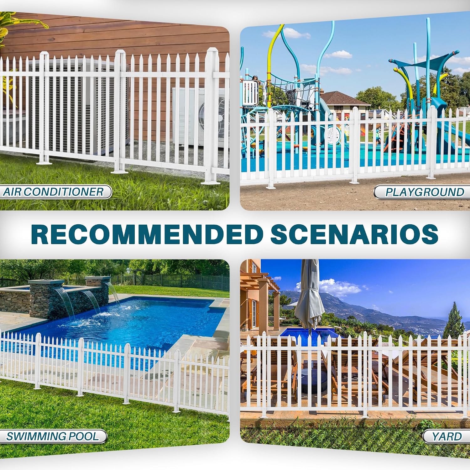 Coarbor 1 Set 84"x36" Vinyl Picket Fence Panel White PVC Garden Decorative Fence for Yard Border Outdoor Patio Pet Barrier Temporary Small Dog Fence(20 Pickets, Straight)