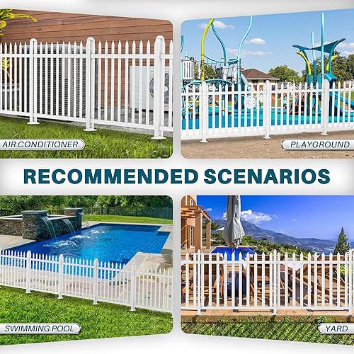 Miniatura 2 de Coarbor 4 juegos de paneles de valla de vinilo de 84 x 36 pulgadas, PVC blanco, valla decorativa para jardín, patio, al aire libre, barrera para