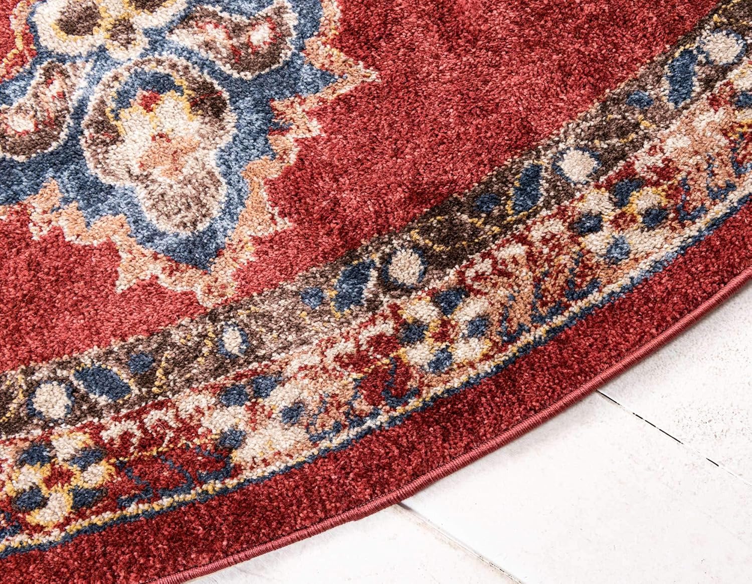 Unique Loom Utopia Collection Traditional Classic Vintage Inspired Area Rug with Warm Hues (4' 0 x 4' 0 Round, Burgundy/Beige)