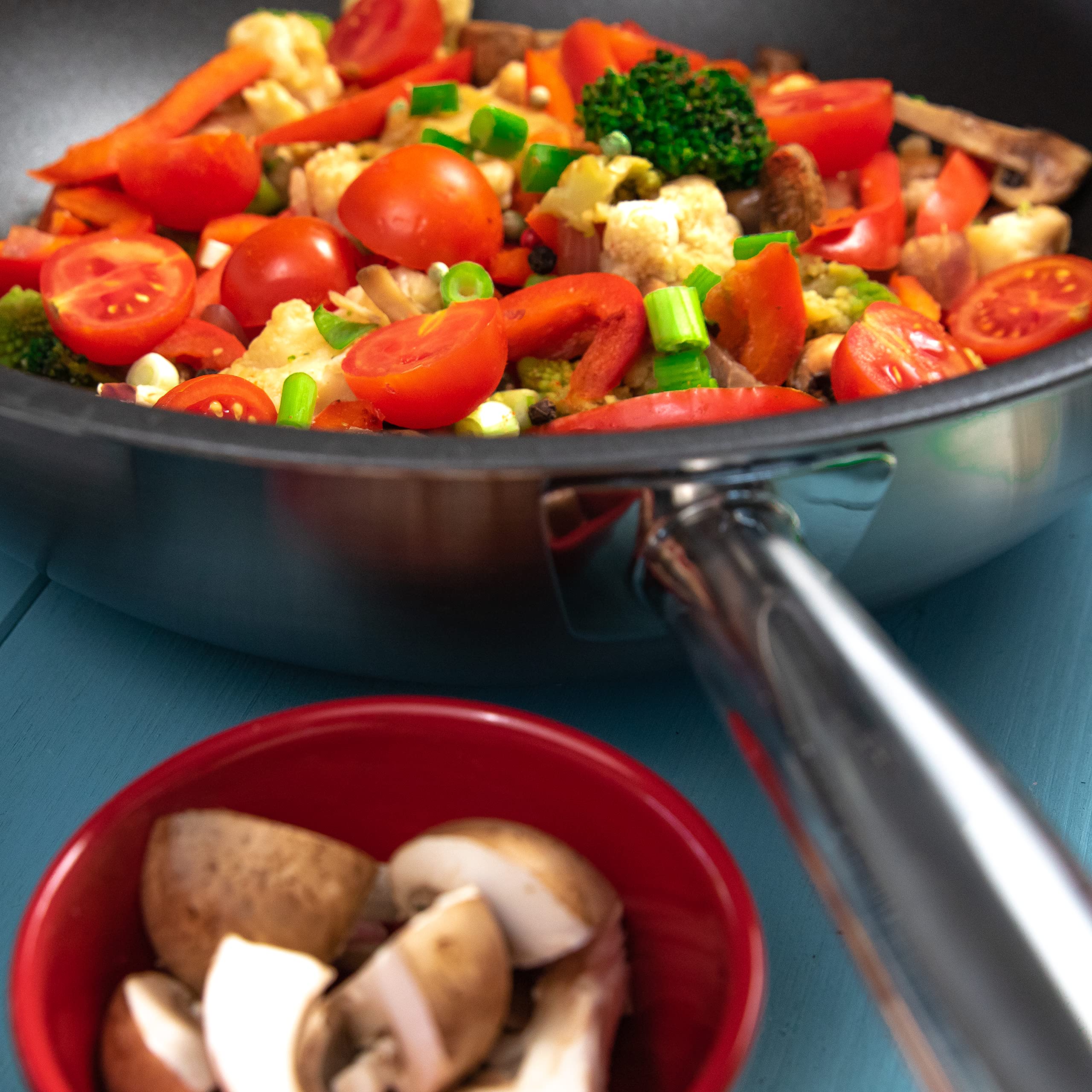 Spring Vulcano 28cm Stainless Steel Wok Pan - 5-Layer PFAS-Free Non-Stick, Induction Compatible