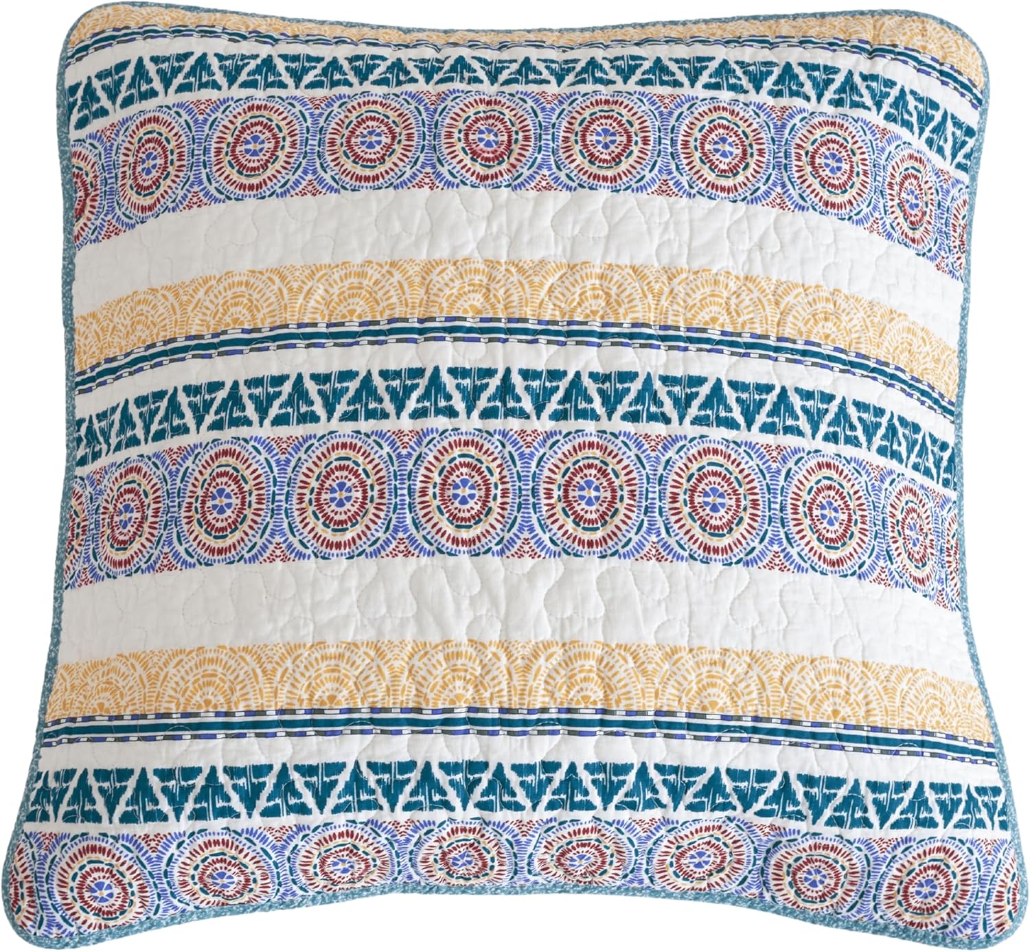Tache Cotton Striped Euro Pillow Sham 26x26 Inch 1 Piece Bohemian Quilted Cover Geometric Mandala Patterns Vintage Boho Chic Design