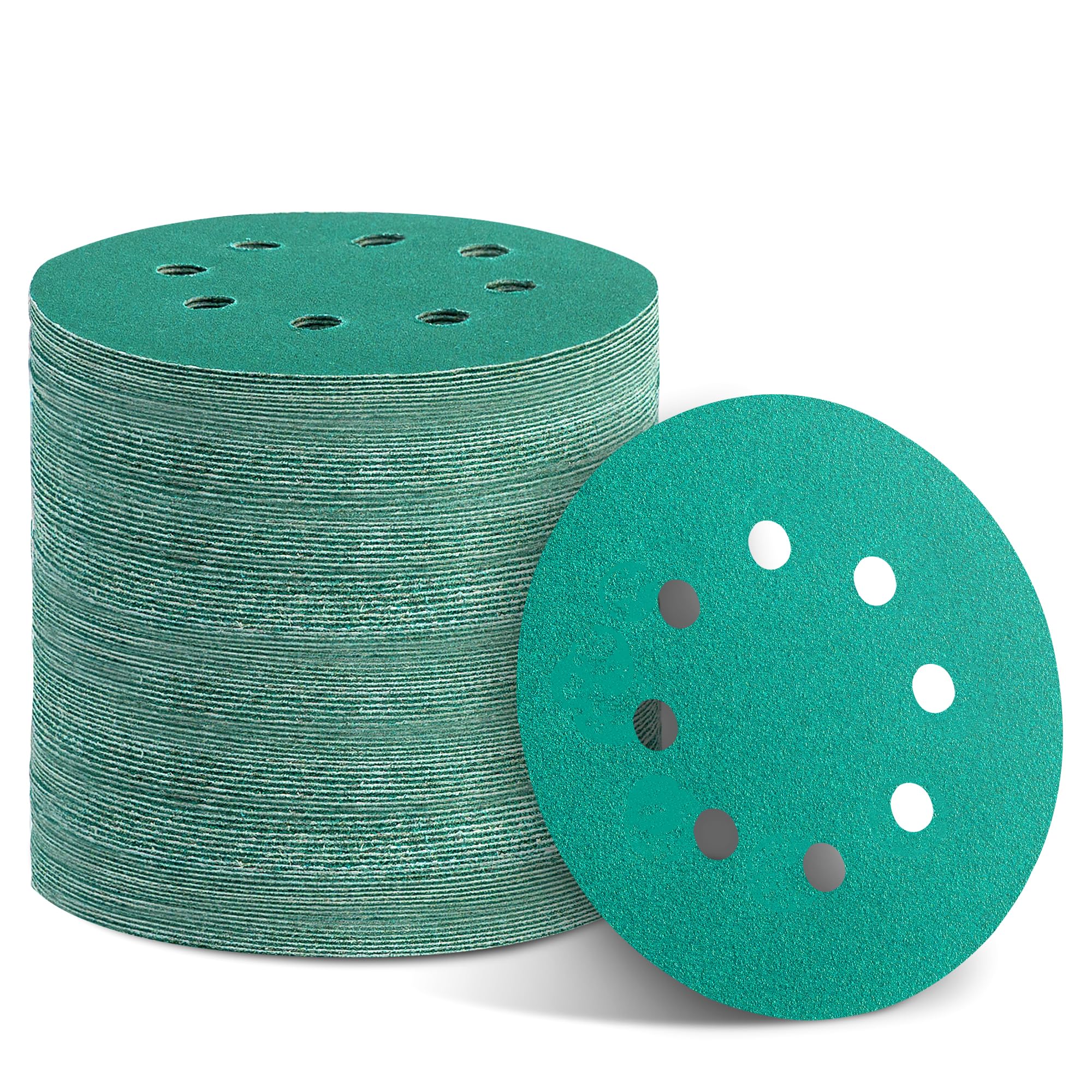 Green Sanding Discs Set, 5-Inch 8-Hole Sandpaper (100 Grit 100pcs)