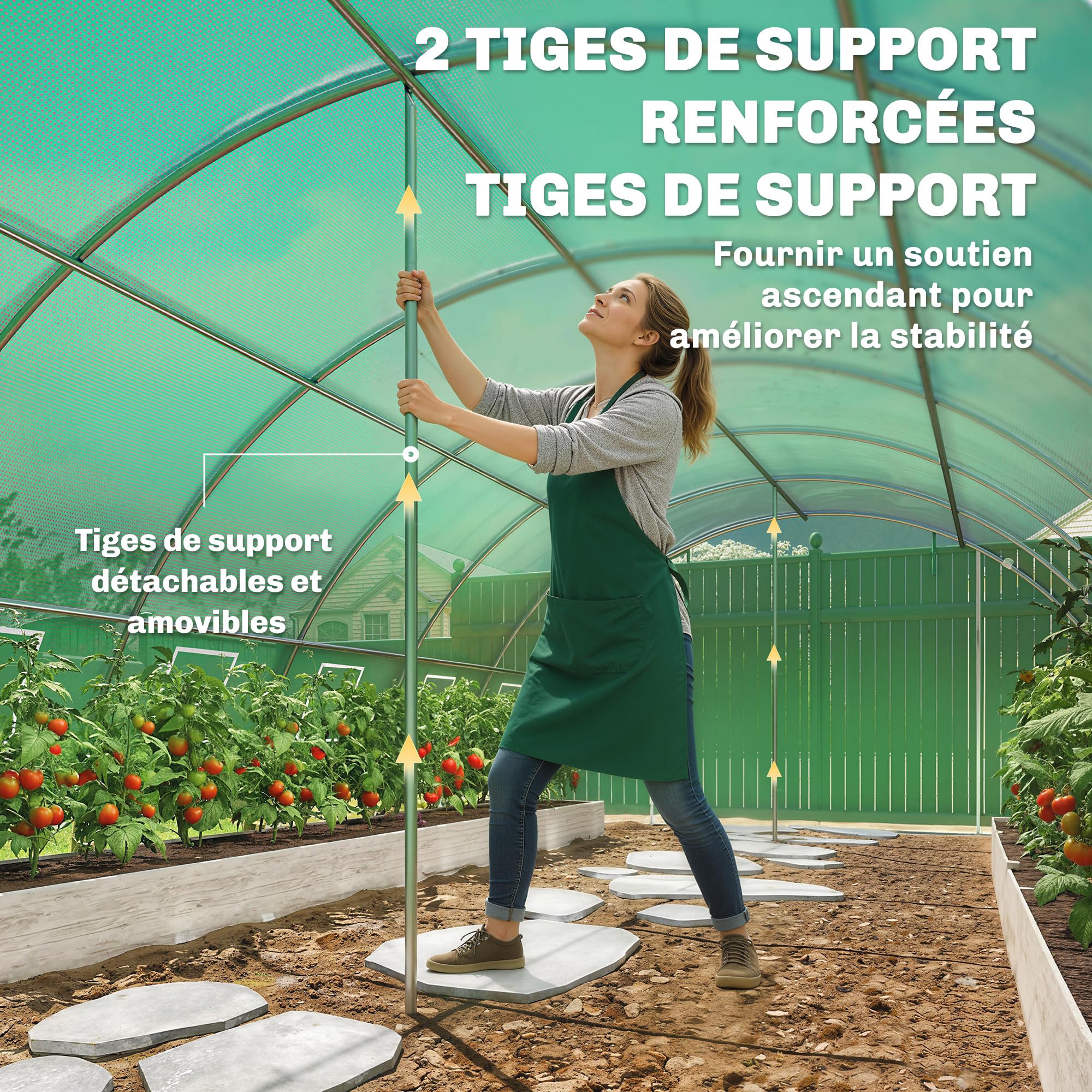 Outsunny Serre Tunnel de Jardin 24m² 395x595x199cm, Acier Galvanisé Ø25mm et Structure Renforcée - Serre Maraîchère en Bâche PE 140g/m², 12 Fenêtres & 2 Portes, Idéale Potager & Hivernage, Vert