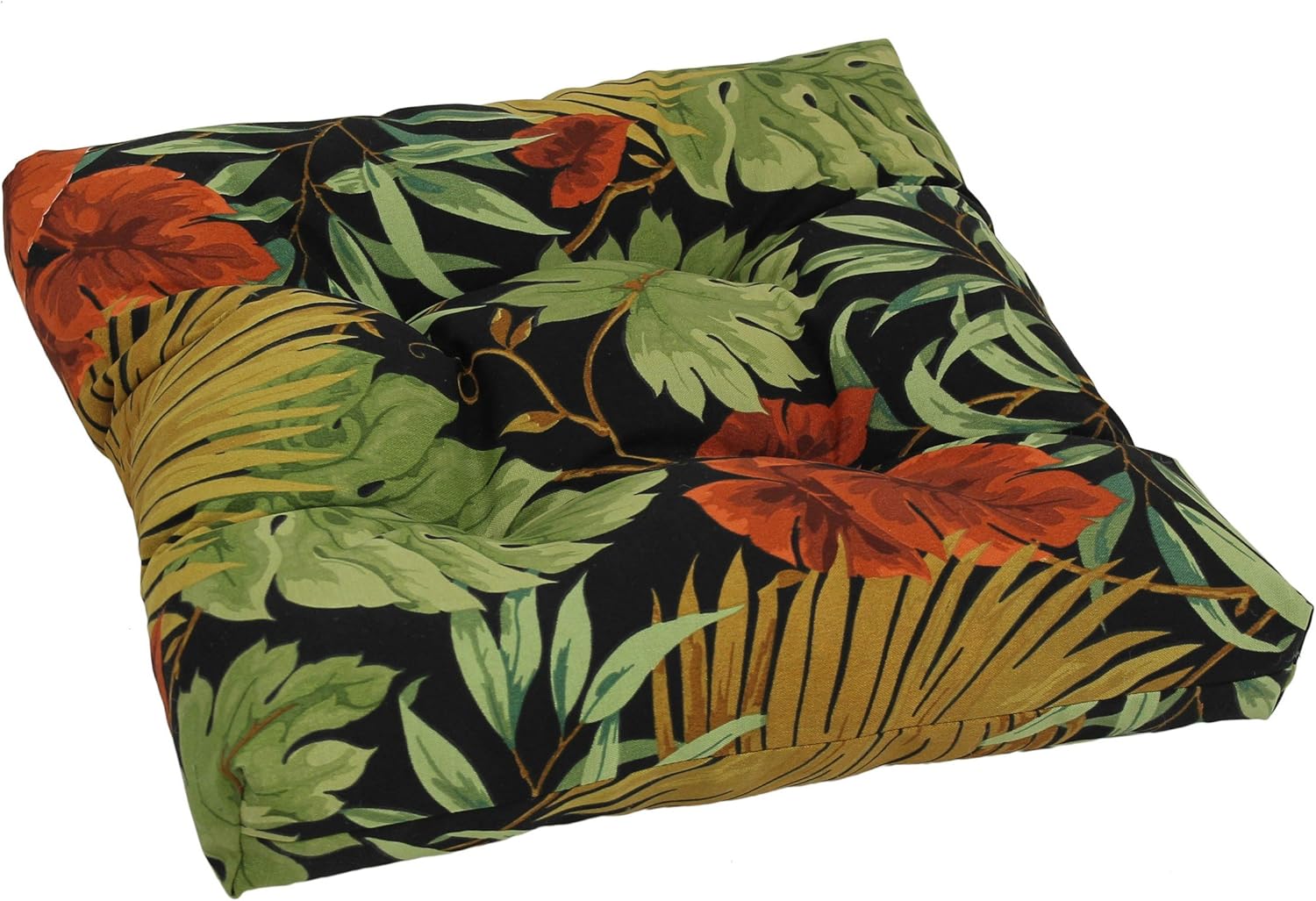 Blazing Needles Squared Patterned Spun Polyester Tufted Dining Chair Cushion, 19", Tropique Raven