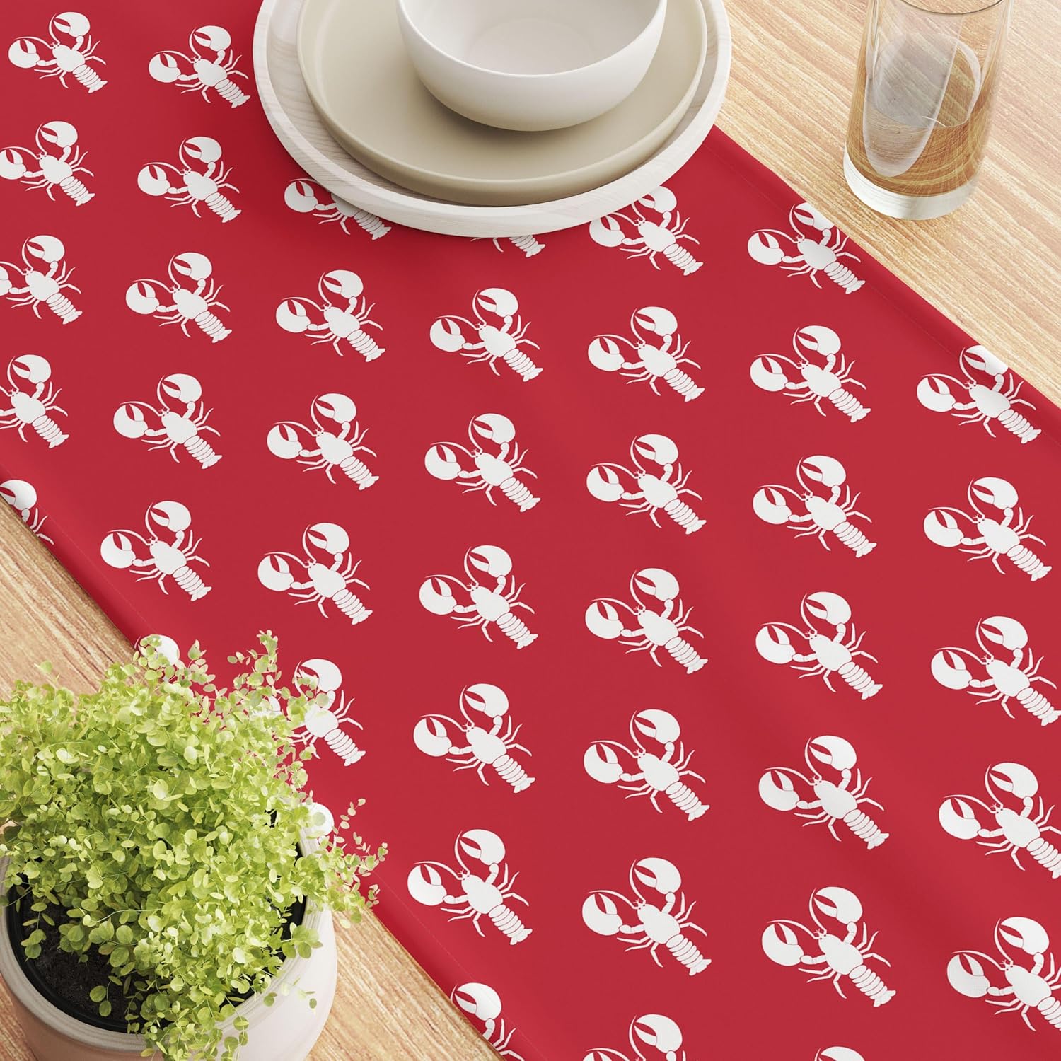 Table Runner, 100% Milliken Polyester, Machine Washable, 12x72, Maine Lobster