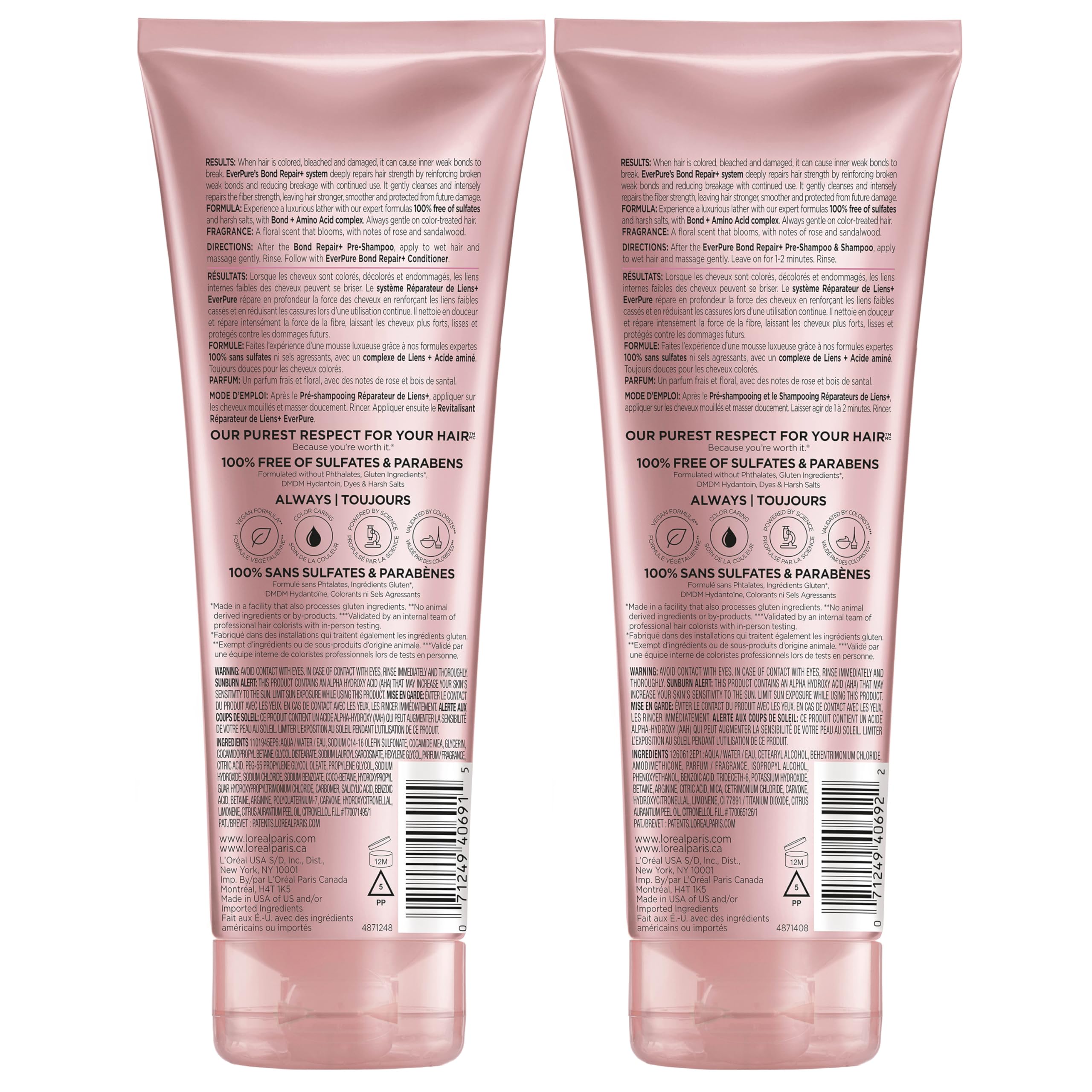 L'Oreal Paris EverPure Sulfate-Free Vegan Hair Care Kit - Shampoo and Conditioner to Strengthen and Repair Hair Bonds (Packaging May Vary)