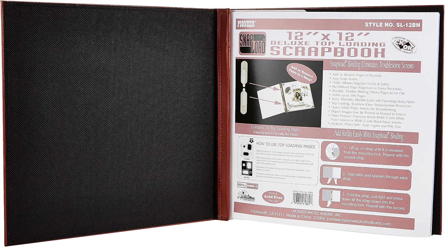 Pioneer 12 Inch by 12 Inch Snapload Sewn Leatherette Cover Memory Book, Brown