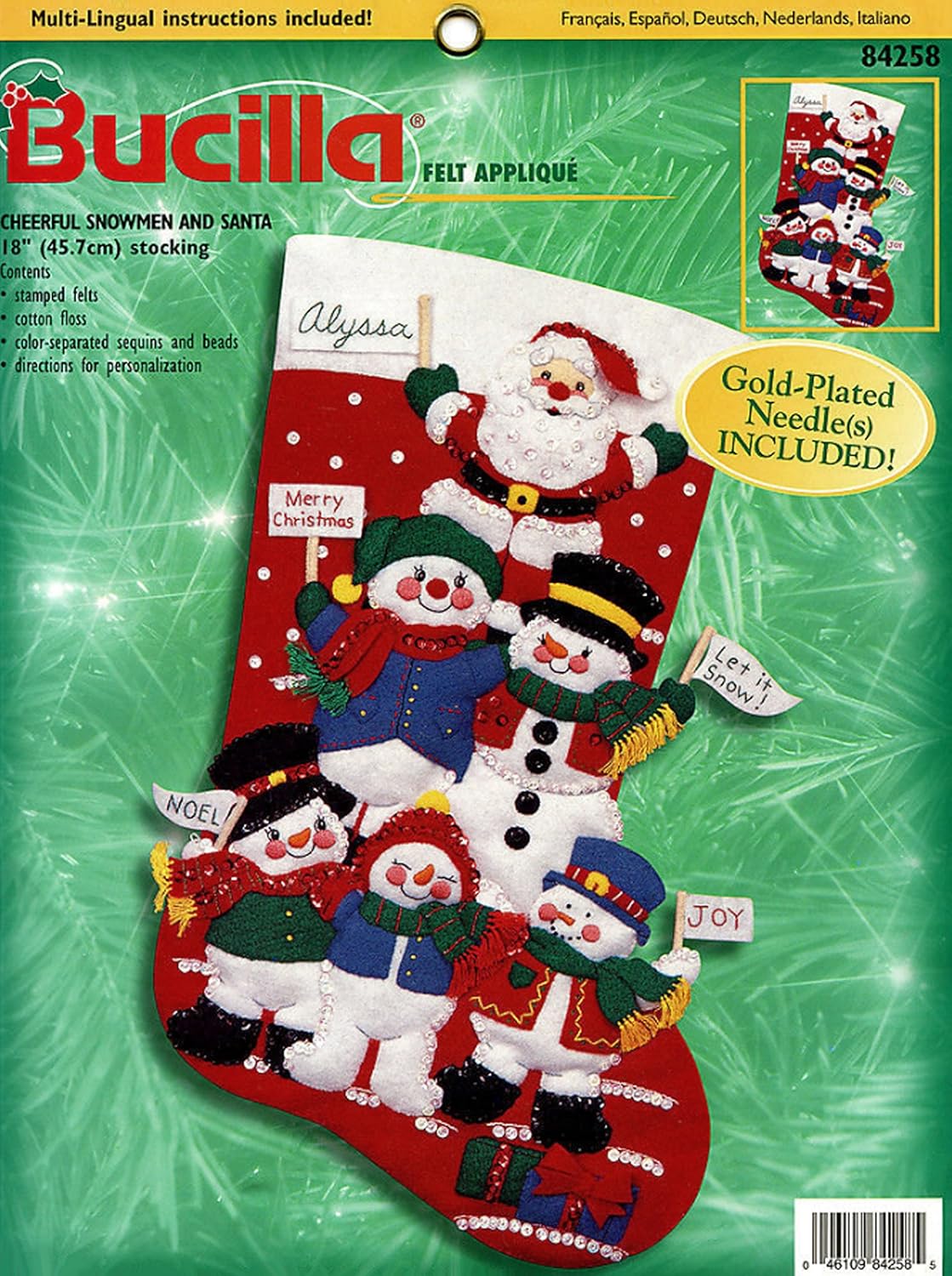 Bucilla "Cheerful Snowmen and Santa Felt Applique Stocking 84258