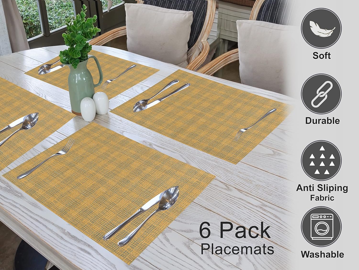 Ruvanti Placemats Set of 6, 100% Cotton Place Mats of 13"x19" – Wet Net image 3