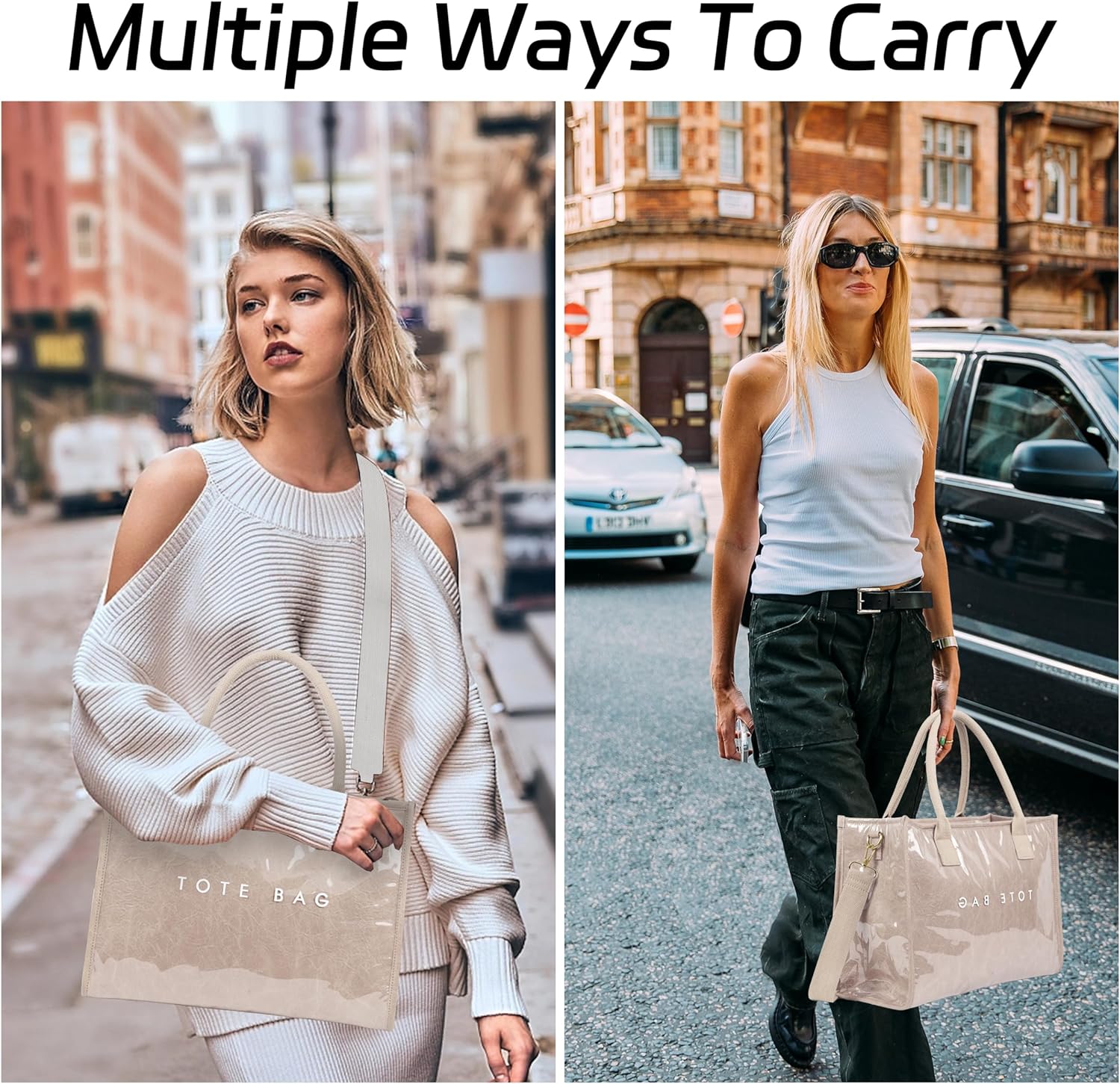 PVC Tote Bag for Women Letters Print Hobo Handbags Kraft Paper Shoulder Bag with Strap for Work Travel - Image 3