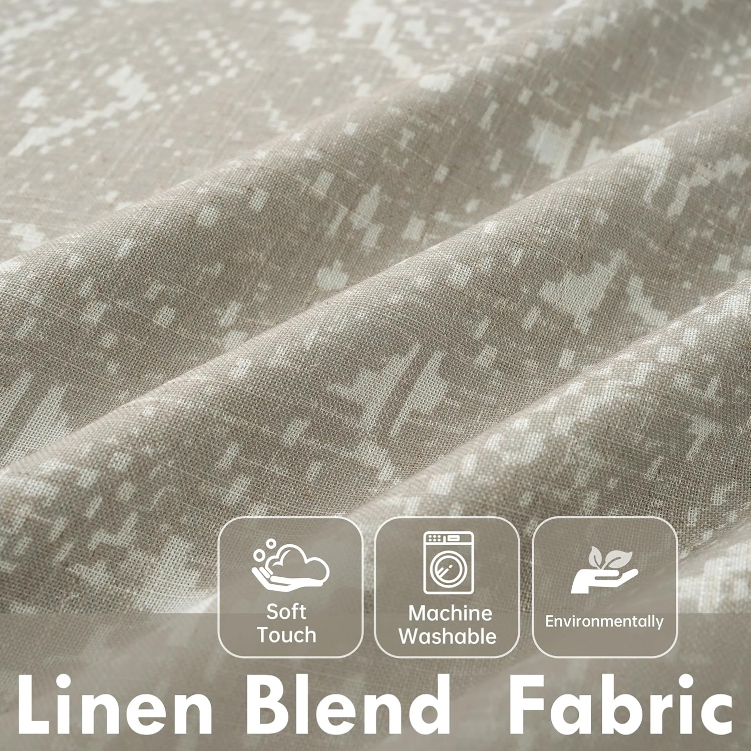 DriftAway Boho Linen Blackout Curtains Double Layer Thermal Insulated Crochet Farmhouse Vintage Retro Printed Pattern Lined Drapes for Living Room Bedroom 84 Inches Long Back Tab 2 Panels Beige