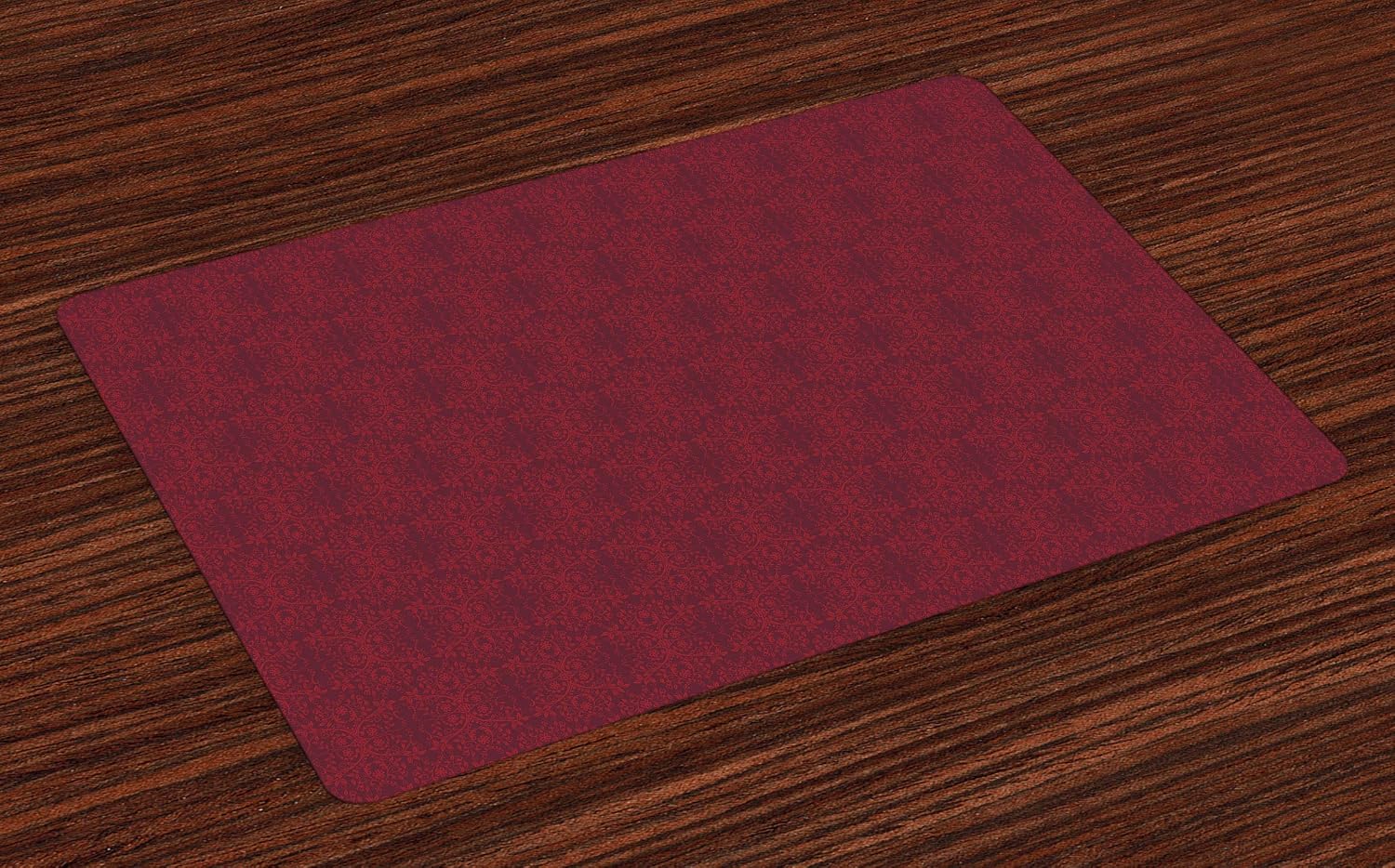 Lunarable Burgundy Place Mats Set of 4, Intricate Spring Motifs Abstract Style Blossoming Branches Flower Buds, Washable Fabric Placemats for Dining Table, Standard Size, Burgundy Red