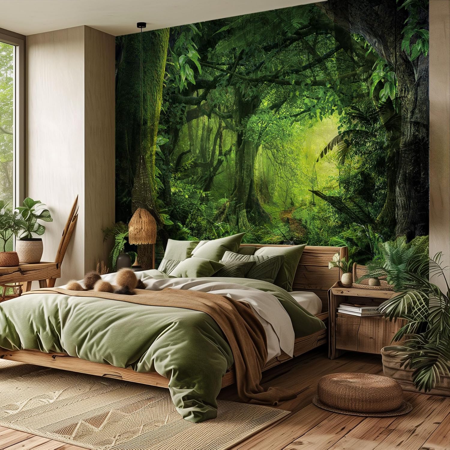 AMUGISH Nature Forest Wallpaper Wall Mural Tapestry Peel and Stick | Bathroom Bedroom Living Room Laundry Nursery