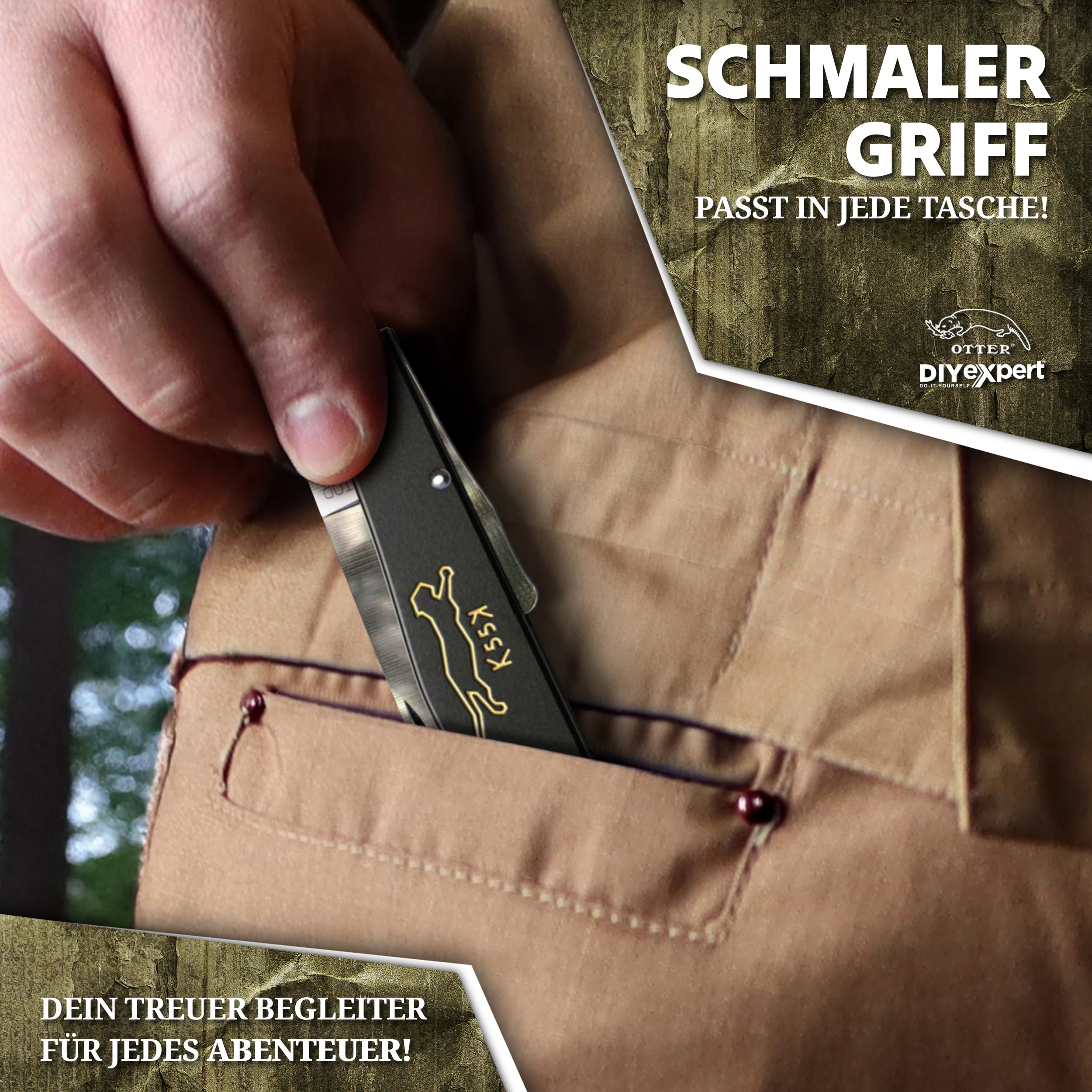 DIYexpert Outdoor-Messer MERCATOR K55K Katze | [Klinge Carbon] | Klappmesser Made in Germany | Ideal als Taschenmesser oder Jagdmesser